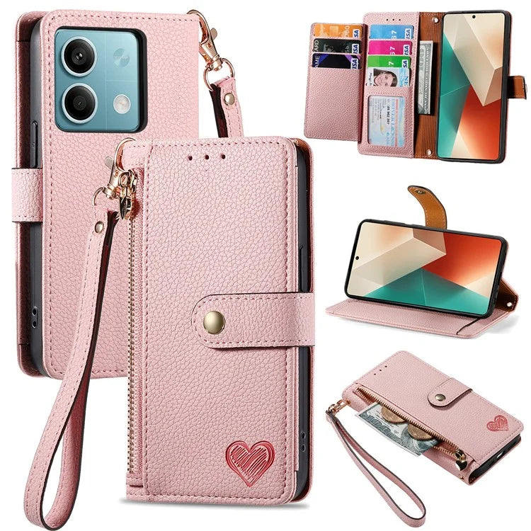 For Xiaomi Redmi Note 13 5G Case Zipper Leather Phone Cover RFID Blocking Wallet