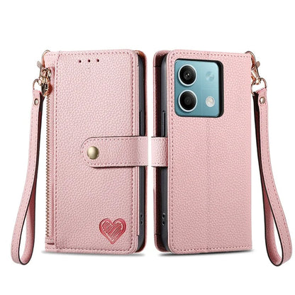 For Xiaomi Redmi Note 13 5G Case Zipper Leather Phone Cover RFID Blocking Wallet