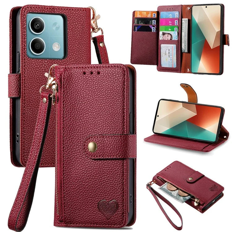 For Xiaomi Redmi Note 13 5G Case Zipper Leather Phone Cover RFID Blocking Wallet