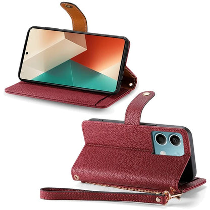 For Xiaomi Redmi Note 13 5G Case Zipper Leather Phone Cover RFID Blocking Wallet