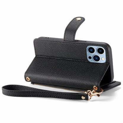 For iPhone 13 Pro Max Leather Case Wallet Zipper Pocket Phone Cover Heart Shape Imprinted