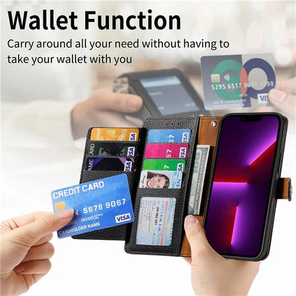 For iPhone 13 Pro Max Leather Case Wallet Zipper Pocket Phone Cover Heart Shape Imprinted