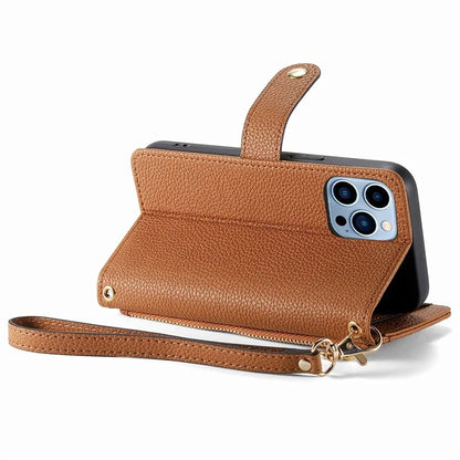 For iPhone 13 Pro Max Leather Case Wallet Zipper Pocket Phone Cover Heart Shape Imprinted