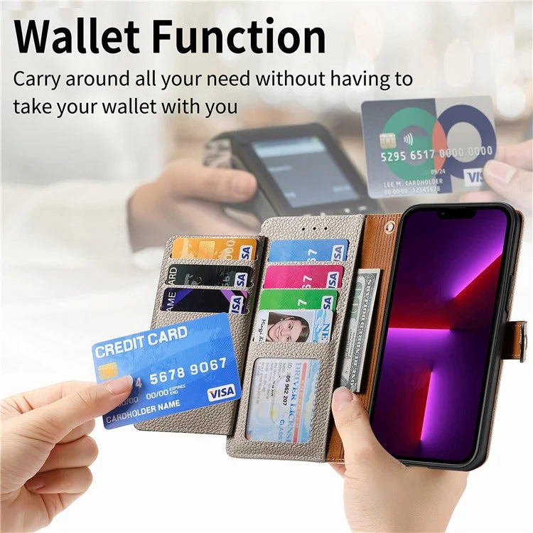 For iPhone 13 Pro Max Leather Case Wallet Zipper Pocket Phone Cover Heart Shape Imprinted