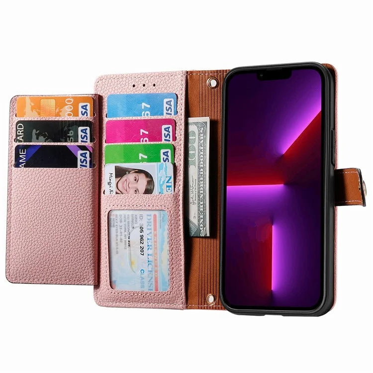 For iPhone 13 Pro Max Leather Case Wallet Zipper Pocket Phone Cover Heart Shape Imprinted