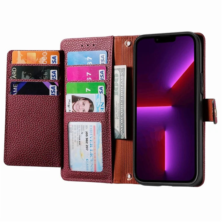 For iPhone 13 Pro Max Leather Case Wallet Zipper Pocket Phone Cover Heart Shape Imprinted