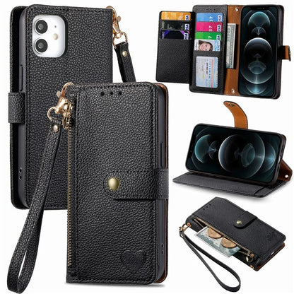 For iPhone 12 / 12 Pro Case Wallet Zipper Leather Phone Cover RFID Blocking Function