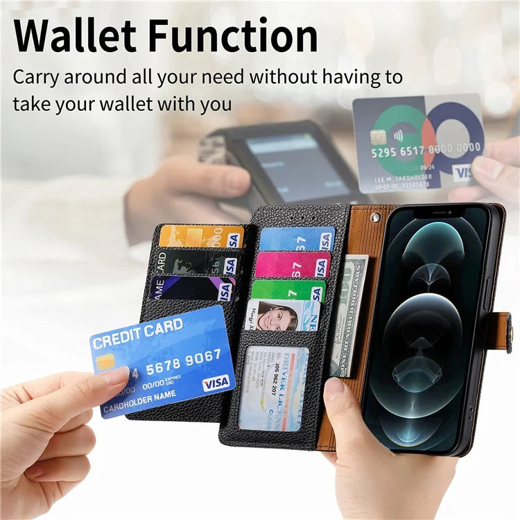 For iPhone 12 / 12 Pro Case Wallet Zipper Leather Phone Cover RFID Blocking Function