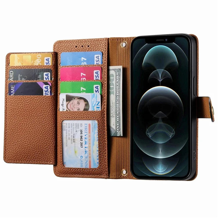 For iPhone 12 / 12 Pro Case Wallet Zipper Leather Phone Cover RFID Blocking Function