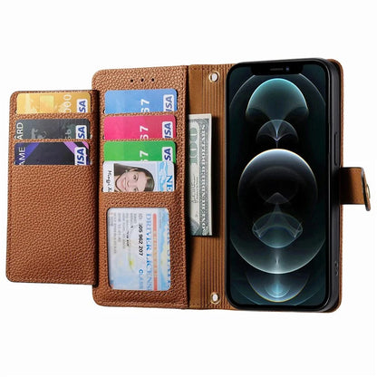 For iPhone 12 / 12 Pro Case Wallet Zipper Leather Phone Cover RFID Blocking Function