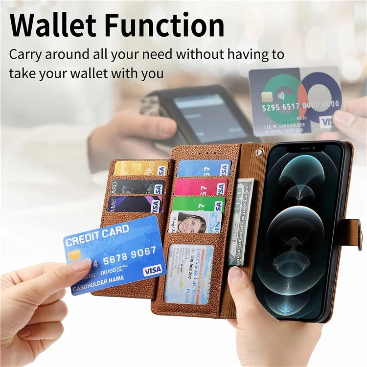 For iPhone 12 / 12 Pro Case Wallet Zipper Leather Phone Cover RFID Blocking Function
