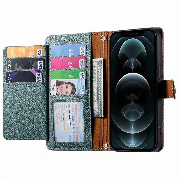 For iPhone 12 / 12 Pro Case Wallet Zipper Leather Phone Cover RFID Blocking Function