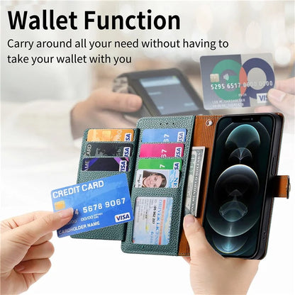 For iPhone 12 / 12 Pro Case Wallet Zipper Leather Phone Cover RFID Blocking Function