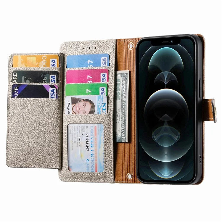 For iPhone 12 / 12 Pro Case Wallet Zipper Leather Phone Cover RFID Blocking Function