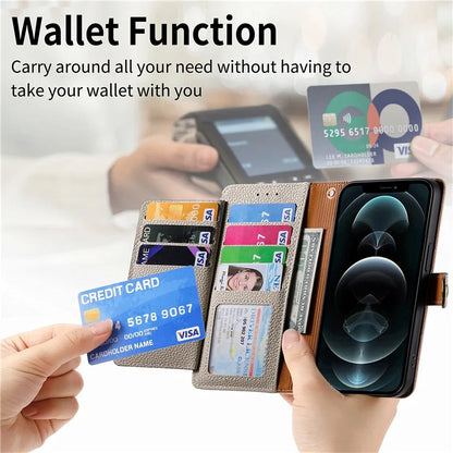 For iPhone 12 / 12 Pro Case Wallet Zipper Leather Phone Cover RFID Blocking Function