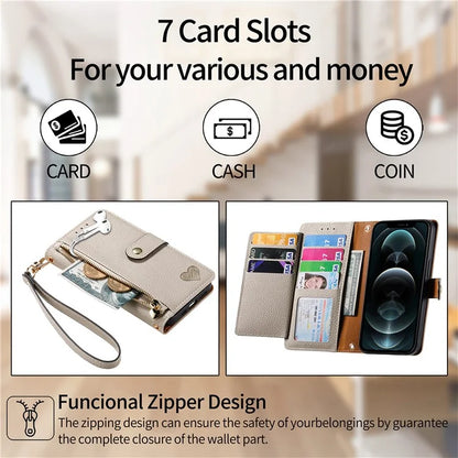 For iPhone 12 / 12 Pro Case Wallet Zipper Leather Phone Cover RFID Blocking Function