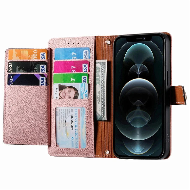 For iPhone 12 / 12 Pro Case Wallet Zipper Leather Phone Cover RFID Blocking Function
