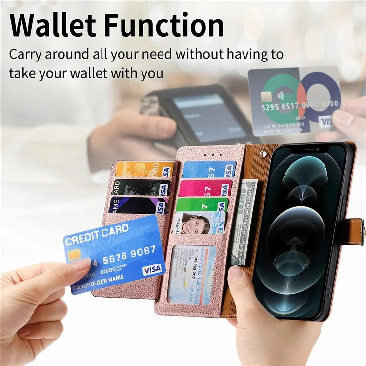 For iPhone 12 / 12 Pro Case Wallet Zipper Leather Phone Cover RFID Blocking Function