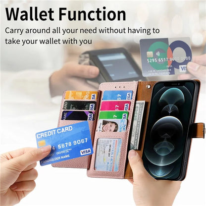 For iPhone 12 / 12 Pro Case Wallet Zipper Leather Phone Cover RFID Blocking Function