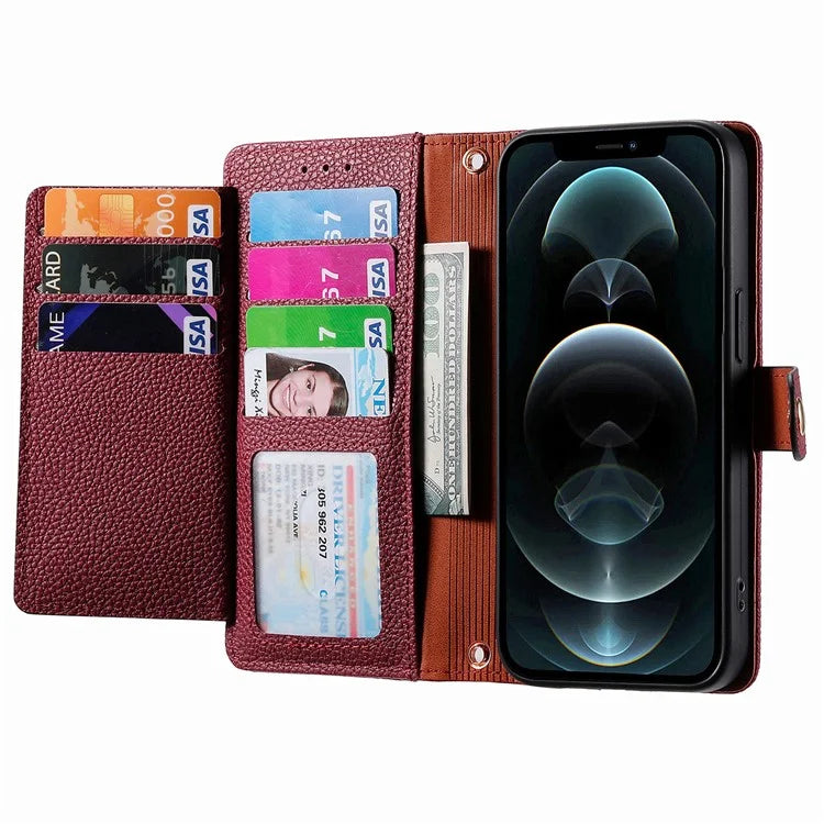 For iPhone 12 / 12 Pro Case Wallet Zipper Leather Phone Cover RFID Blocking Function