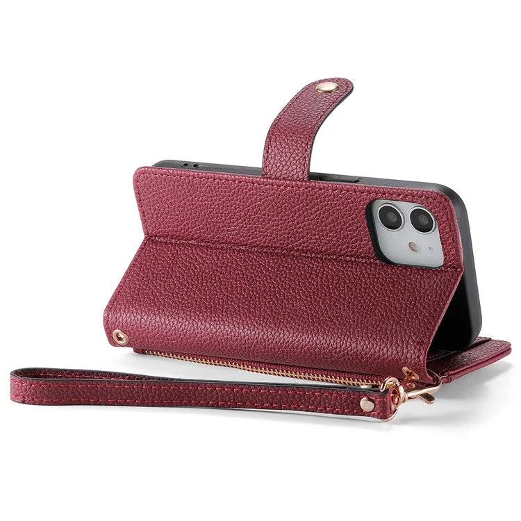 For iPhone 12 / 12 Pro Case Wallet Zipper Leather Phone Cover RFID Blocking Function