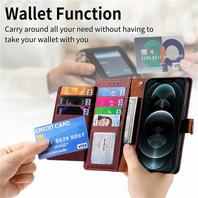 For iPhone 12 / 12 Pro Case Wallet Zipper Leather Phone Cover RFID Blocking Function