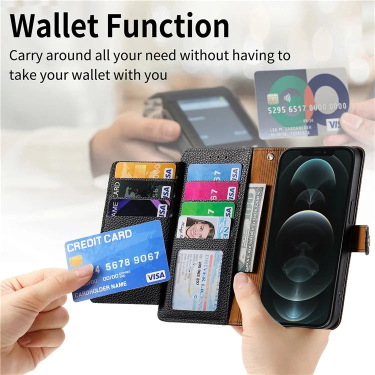For iPhone 12 Pro Max Leather Case RFID Blocking Zipper Pocket Phone Cover