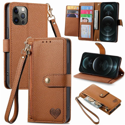For iPhone 12 Pro Max Leather Case RFID Blocking Zipper Pocket Phone Cover