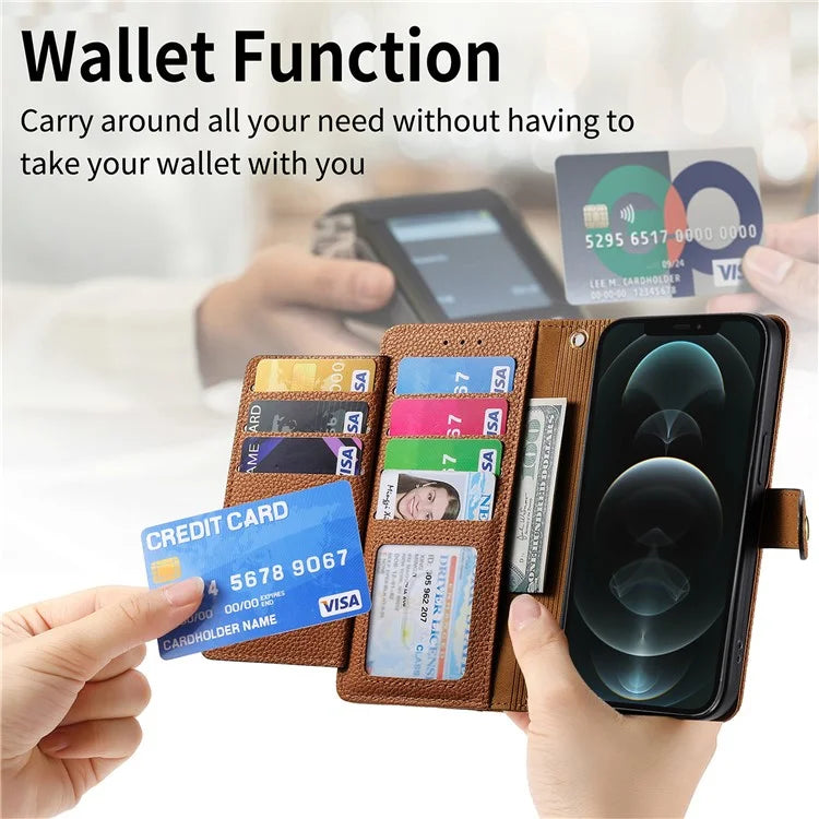 For iPhone 12 Pro Max Leather Case RFID Blocking Zipper Pocket Phone Cover