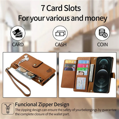 For iPhone 12 Pro Max Leather Case RFID Blocking Zipper Pocket Phone Cover