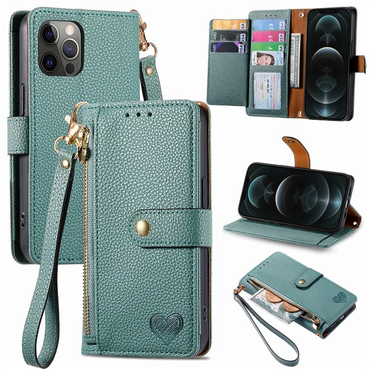 For iPhone 12 Pro Max Leather Case RFID Blocking Zipper Pocket Phone Cover