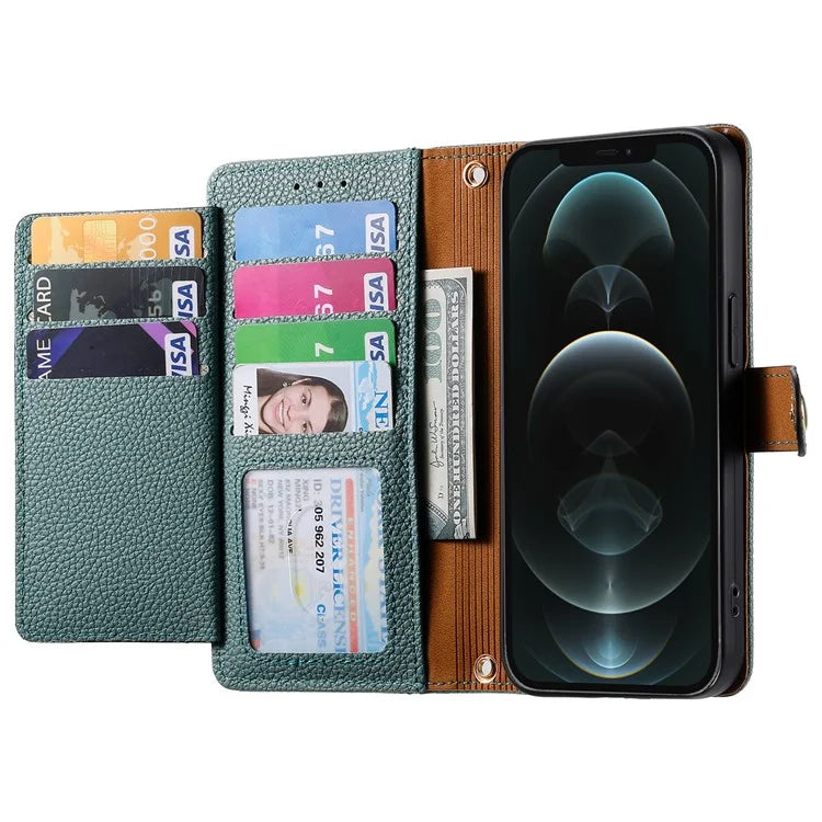 For iPhone 12 Pro Max Leather Case RFID Blocking Zipper Pocket Phone Cover