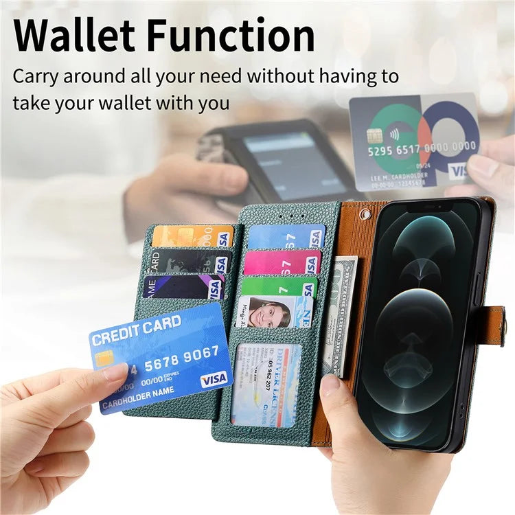 For iPhone 12 Pro Max Leather Case RFID Blocking Zipper Pocket Phone Cover