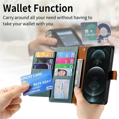 For iPhone 12 Pro Max Leather Case RFID Blocking Zipper Pocket Phone Cover