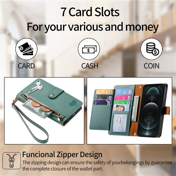 For iPhone 12 Pro Max Leather Case RFID Blocking Zipper Pocket Phone Cover