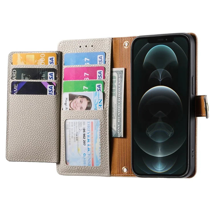 For iPhone 12 Pro Max Leather Case RFID Blocking Zipper Pocket Phone Cover