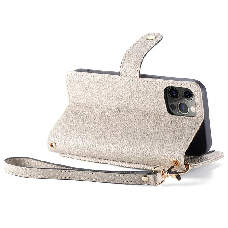 For iPhone 12 Pro Max Leather Case RFID Blocking Zipper Pocket Phone Cover