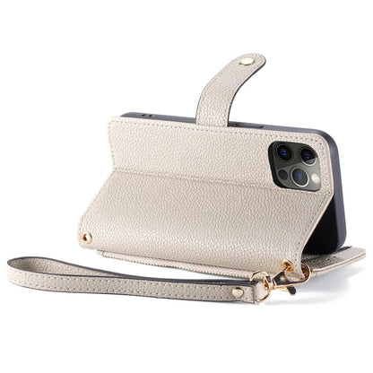 For iPhone 12 Pro Max Leather Case RFID Blocking Zipper Pocket Phone Cover