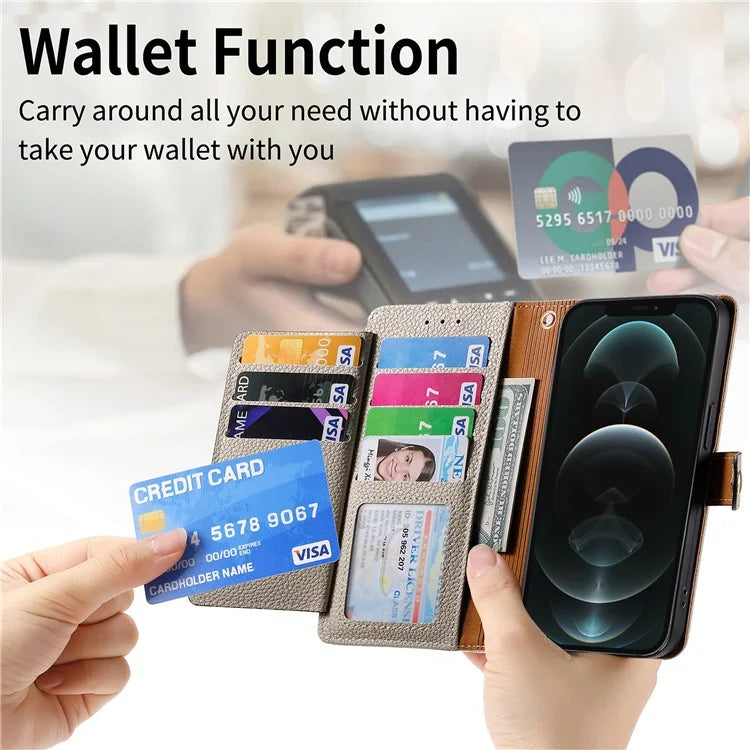 For iPhone 12 Pro Max Leather Case RFID Blocking Zipper Pocket Phone Cover