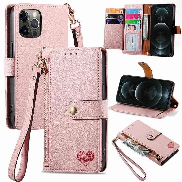 For iPhone 12 Pro Max Leather Case RFID Blocking Zipper Pocket Phone Cover