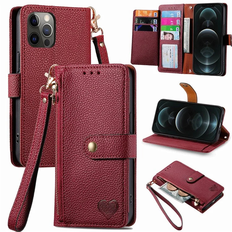 For iPhone 12 Pro Max Leather Case RFID Blocking Zipper Pocket Phone Cover