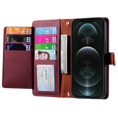 For iPhone 12 Pro Max Leather Case RFID Blocking Zipper Pocket Phone Cover