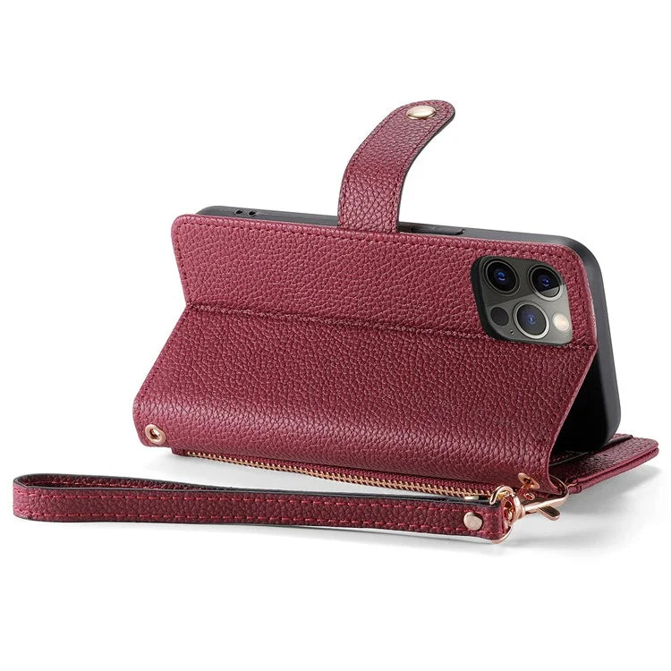 For iPhone 12 Pro Max Leather Case RFID Blocking Zipper Pocket Phone Cover