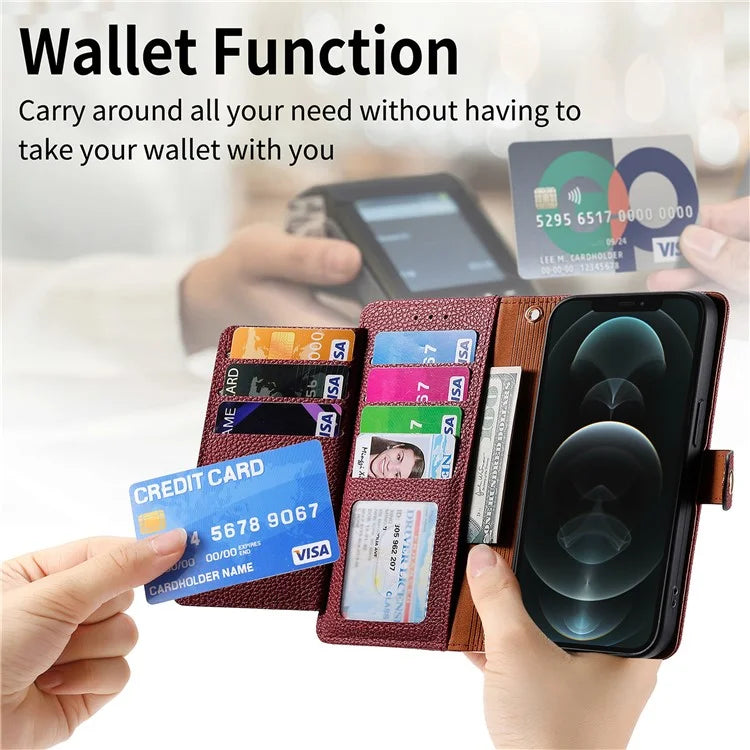 For iPhone 12 Pro Max Leather Case RFID Blocking Zipper Pocket Phone Cover