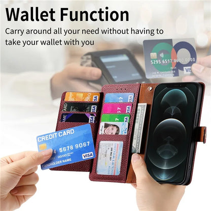 For iPhone 12 Pro Max Leather Case RFID Blocking Zipper Pocket Phone Cover
