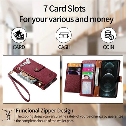 For iPhone 12 Pro Max Leather Case RFID Blocking Zipper Pocket Phone Cover