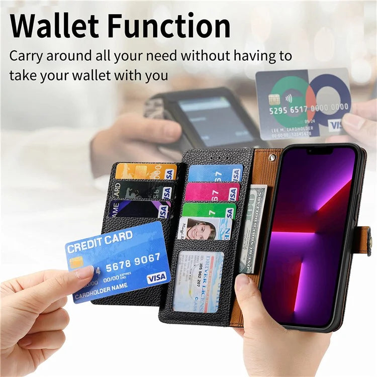For iPhone 13 Pro Case RFID Blocking Zipper Leather Phone Cover with Wallet Card Slots