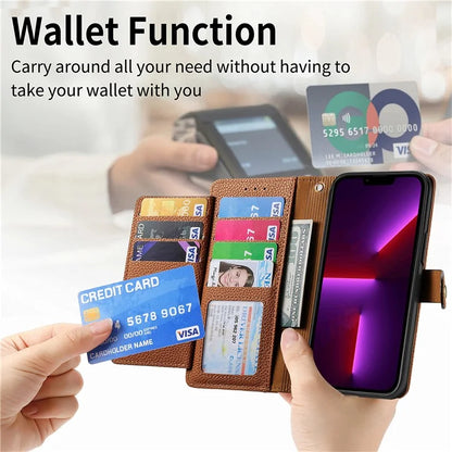 For iPhone 13 Pro Case RFID Blocking Zipper Leather Phone Cover with Wallet Card Slots