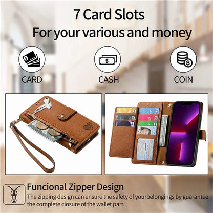 For iPhone 13 Pro Case RFID Blocking Zipper Leather Phone Cover with Wallet Card Slots