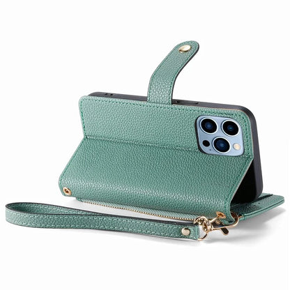 For iPhone 13 Pro Case RFID Blocking Zipper Leather Phone Cover with Wallet Card Slots